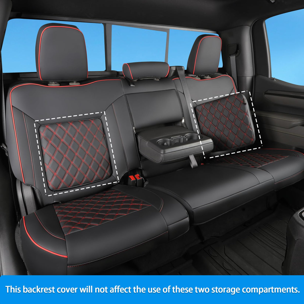 Faux Leather Seat Covers Full Set Black with Red Trim L69060