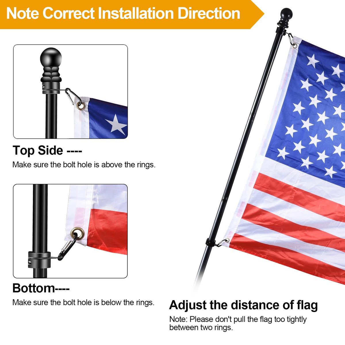 Black 5 FT Stainless Steel Wall Mount Flag Pole Kit Z5030