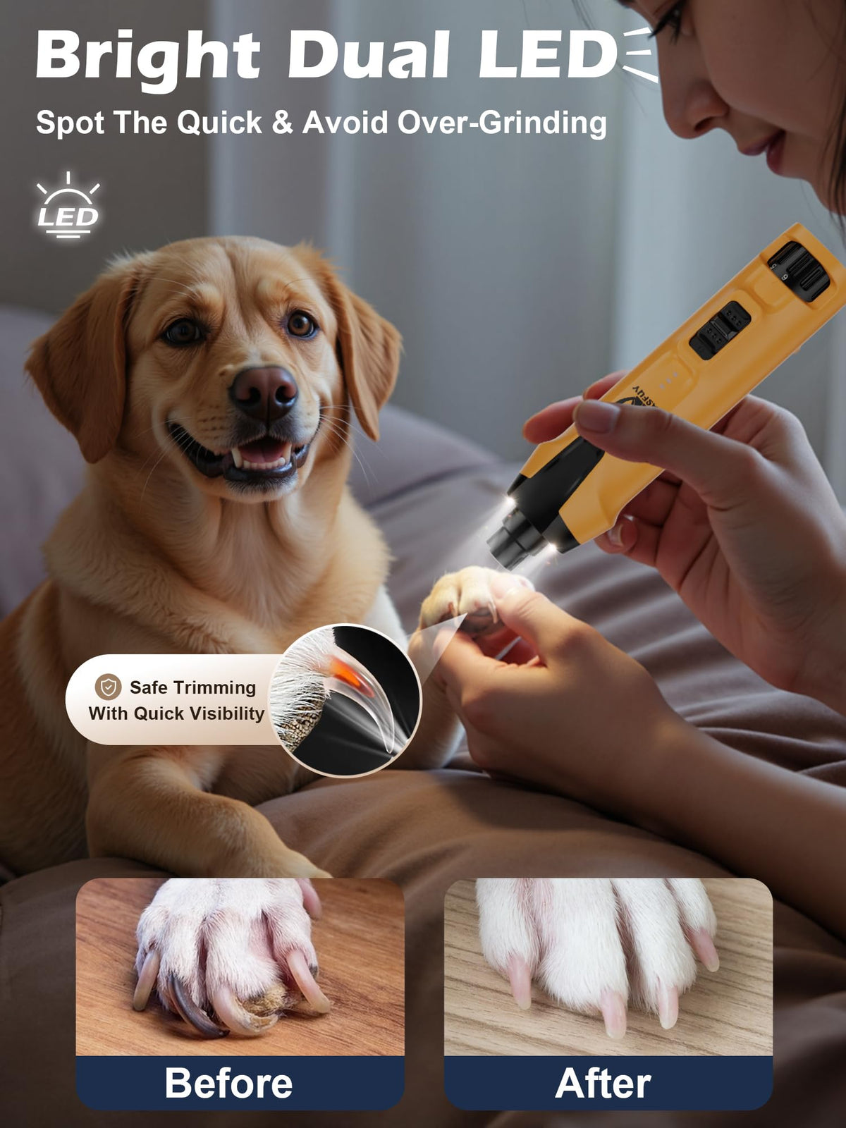 6-Speed Dog Nail Grinder with Dust Cap & 2 LED Lights & 2000mAh Battery F723