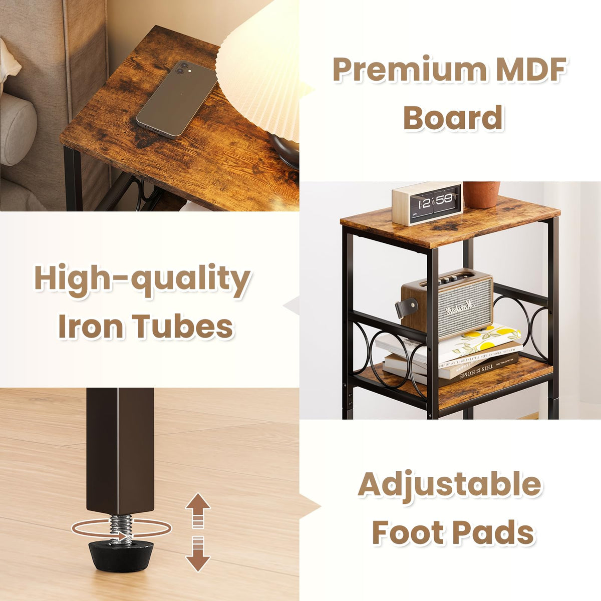 3-Tier Side Table with Adjustable Shelf P765958