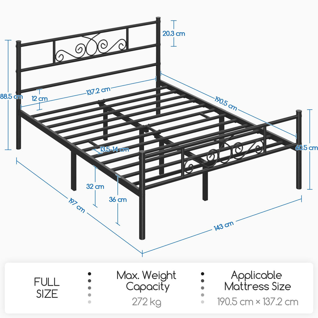 Black Metal Bed Frame with Headboard and Footboard H647865