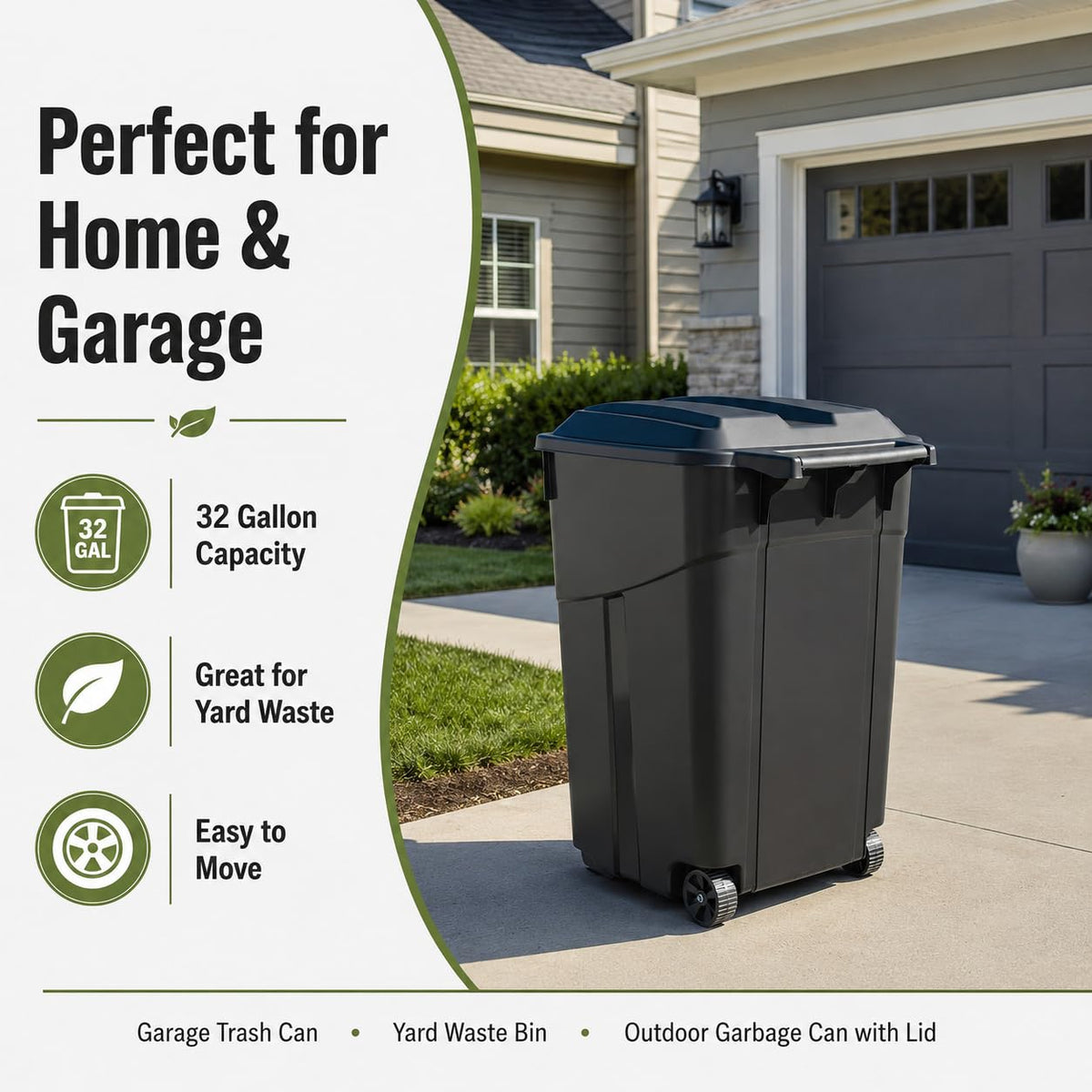 32 Gallon Wheeled Heavy-Duty Outdoor Trash Can A373408