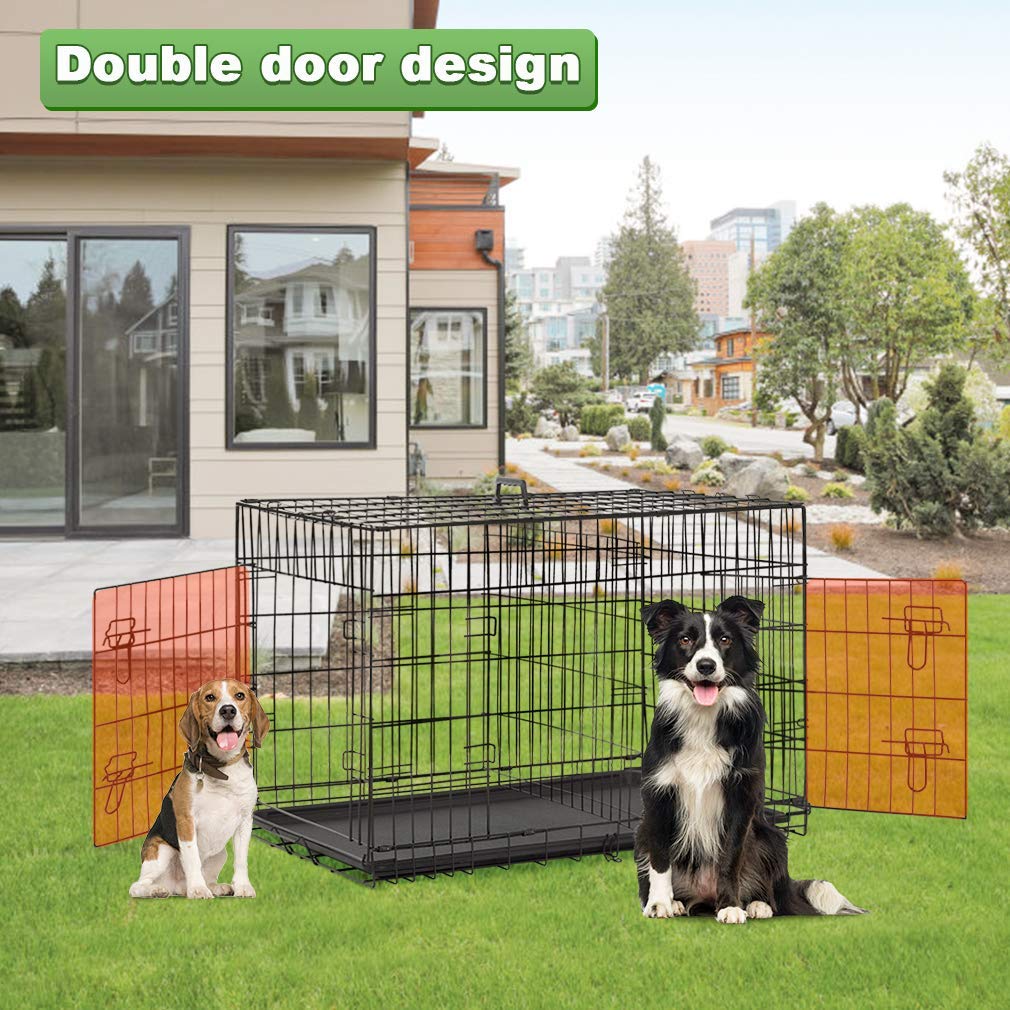 Large Double Door Folding Dog Crate with Divider and Tray A337