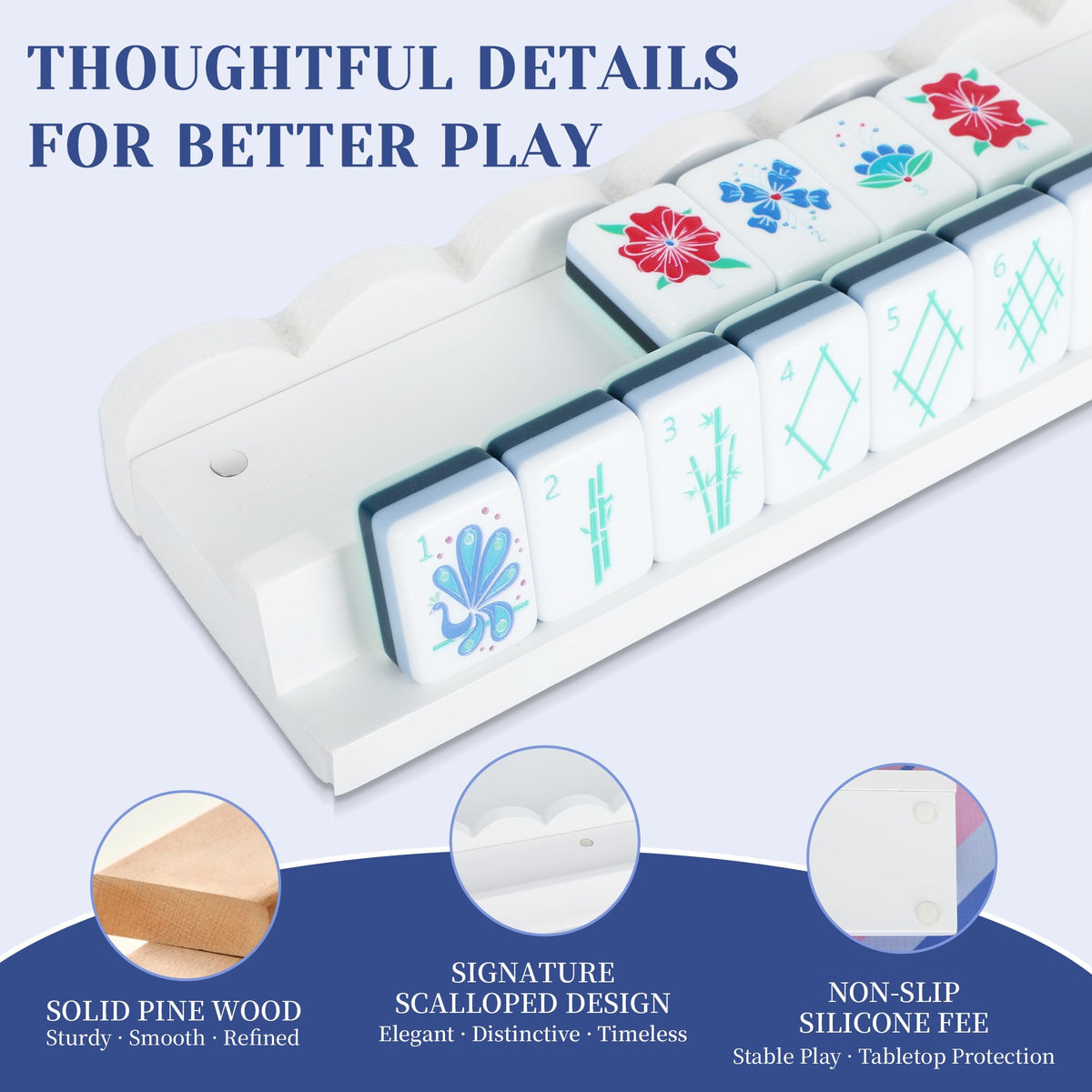 White Pine Wood Mahjong Racks with Magnetic Pushers, Set of 4 O30696