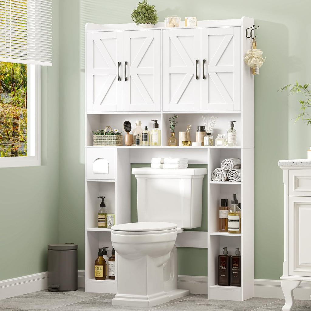 White Over The Toilet Storage Cabinet with 4 Doors H866953