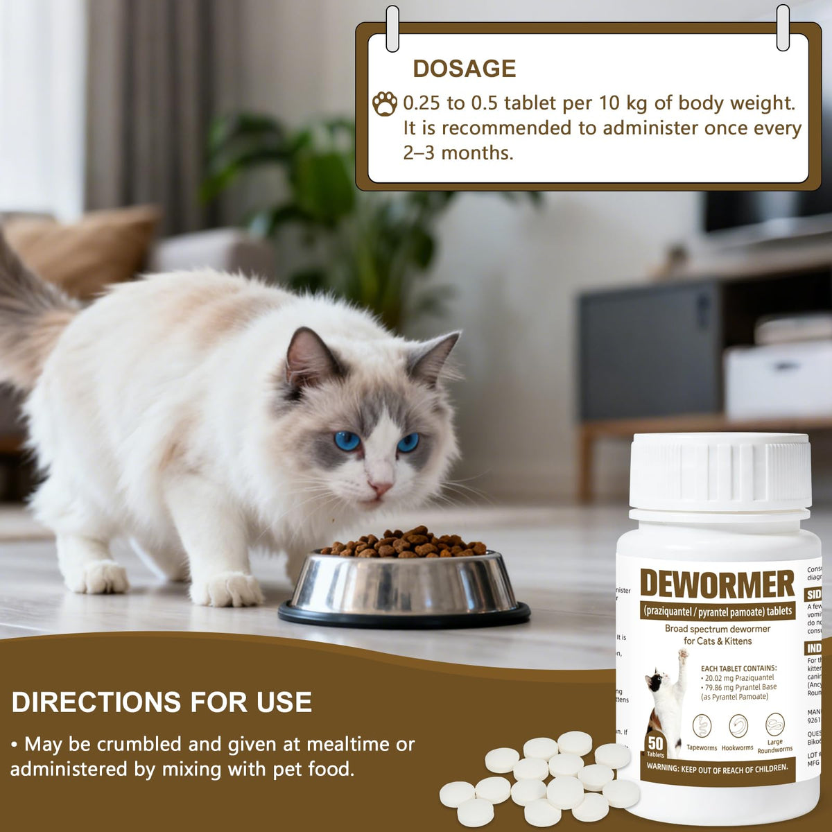 Broad-Spectrum Dewormer for Cats & Kittens, 50 Tablets H202