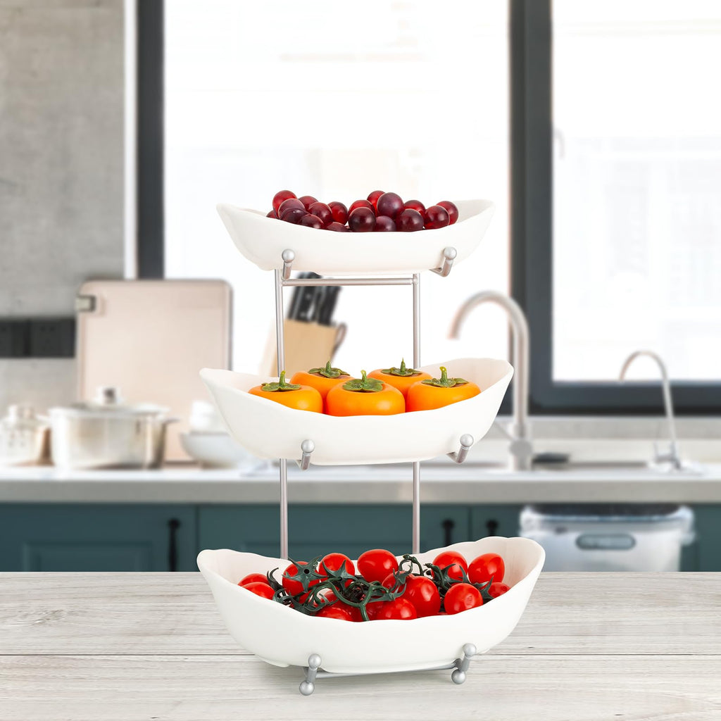 3 Tier Ceramic Fruit Bowl with Metal Stand Q20321