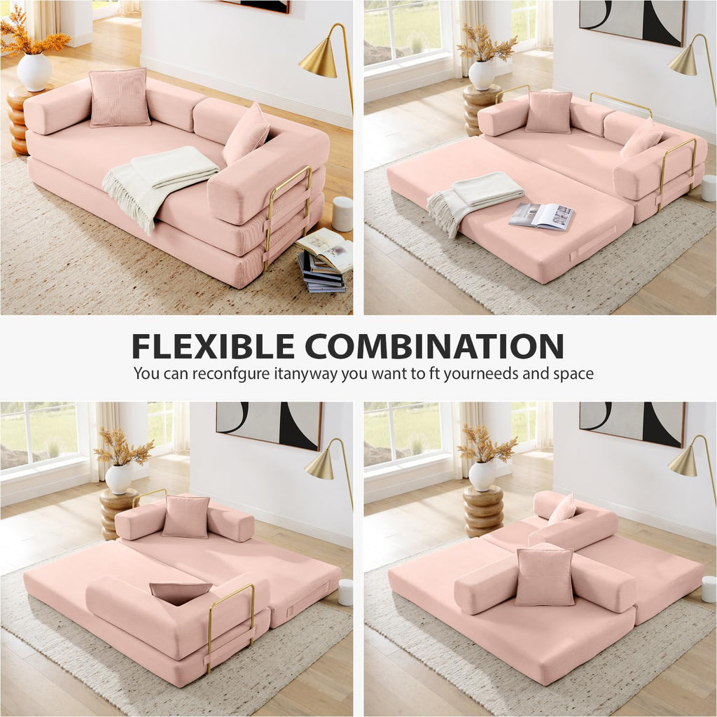 Pink Corduroy Convertible Sofa Bed M257579