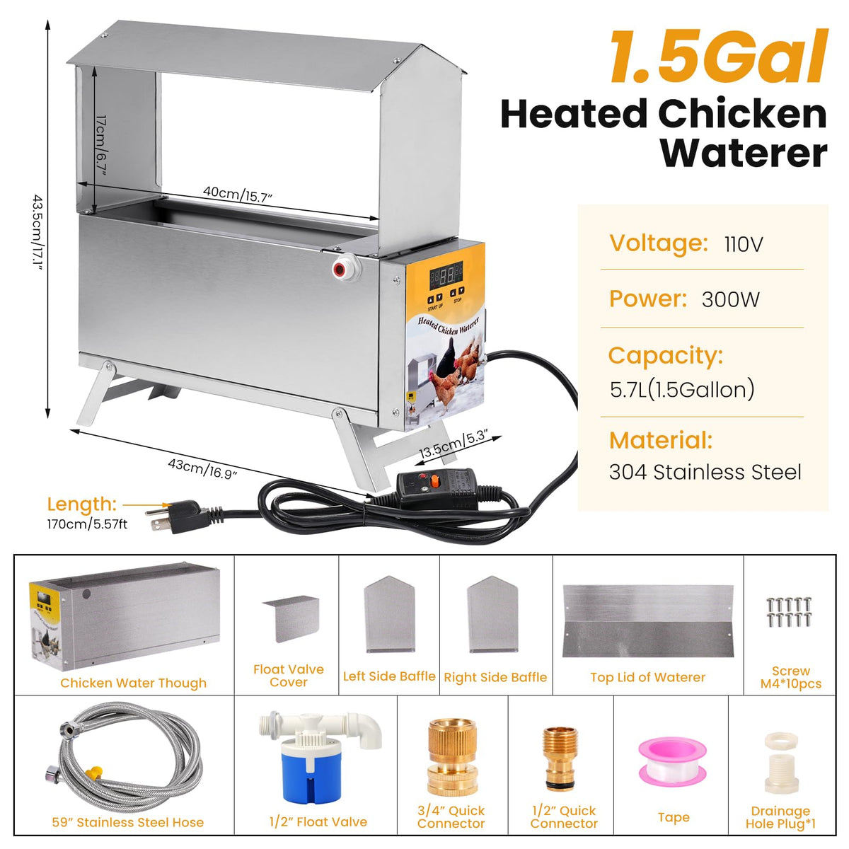 1.5 Gallon Heated Chicken Waterer B8006