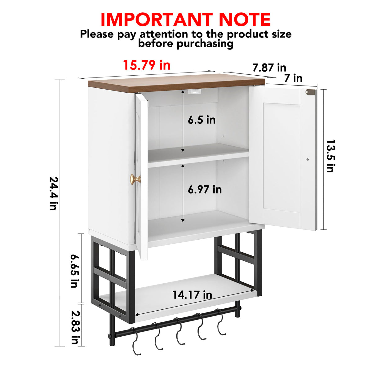 White Bathroom Wall Cabinet with Towel Bar L178