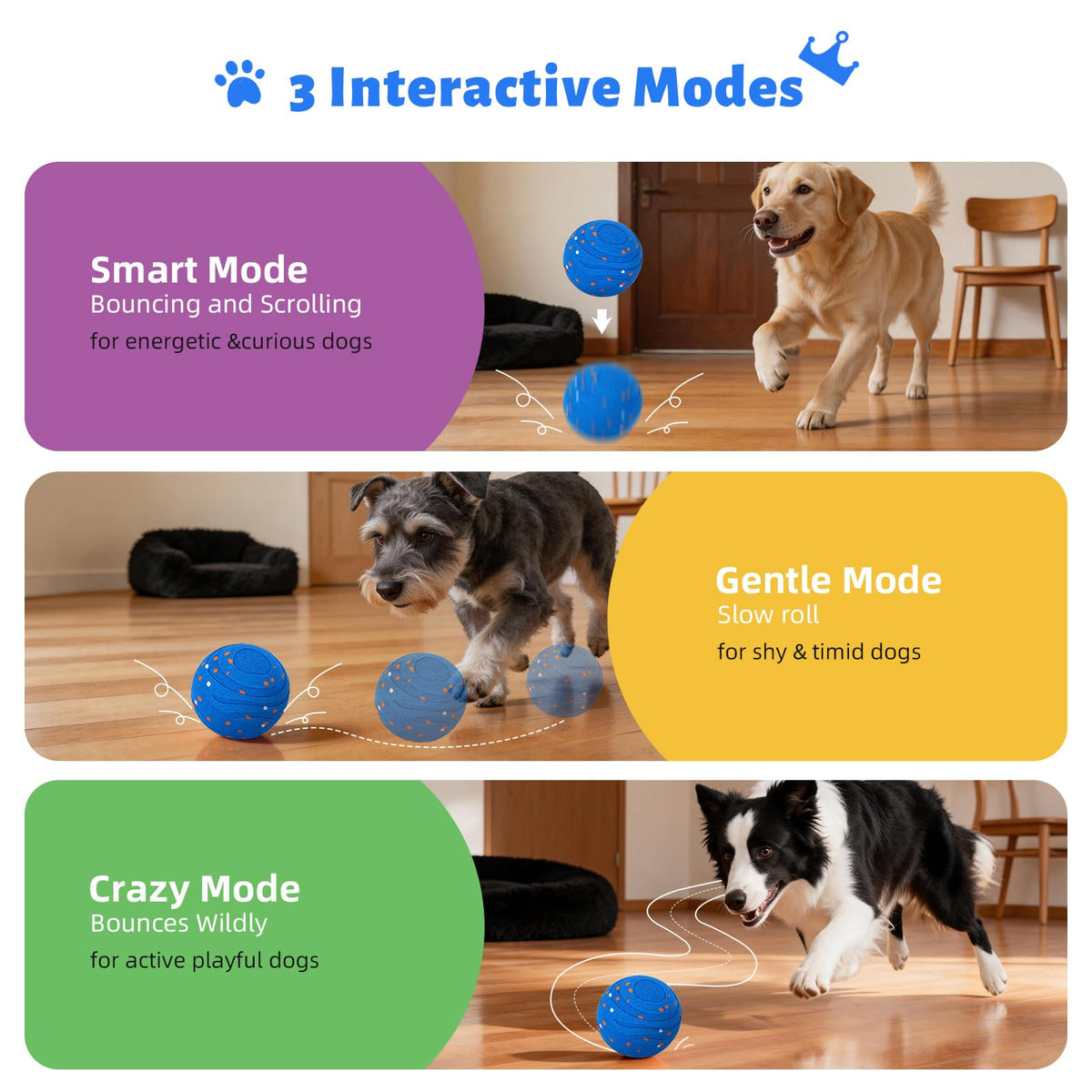 Interactive Dog Toy Ball Automatic Moving Bouncing Rotating E-TPU Waterproof Blue W6436