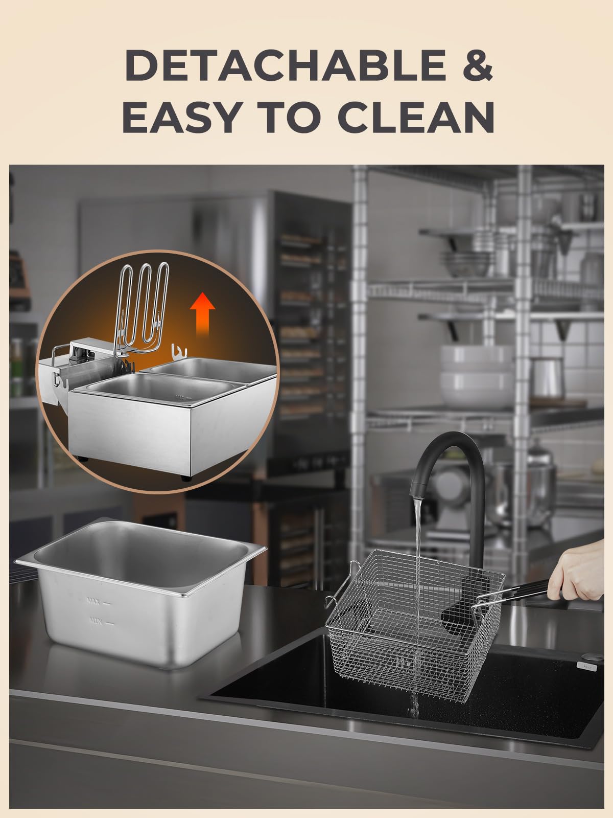 3400W 20.7QT Stainless Steel Electric Deep Fryer with 2 Removable Baskets C304254