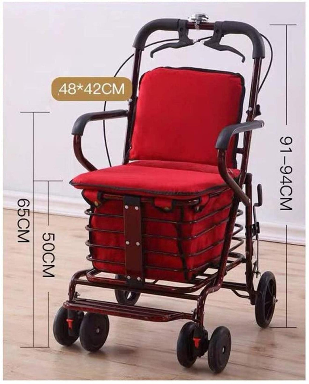 Folding Carbon Steel Rollator Walker Shopping Trolley B8987