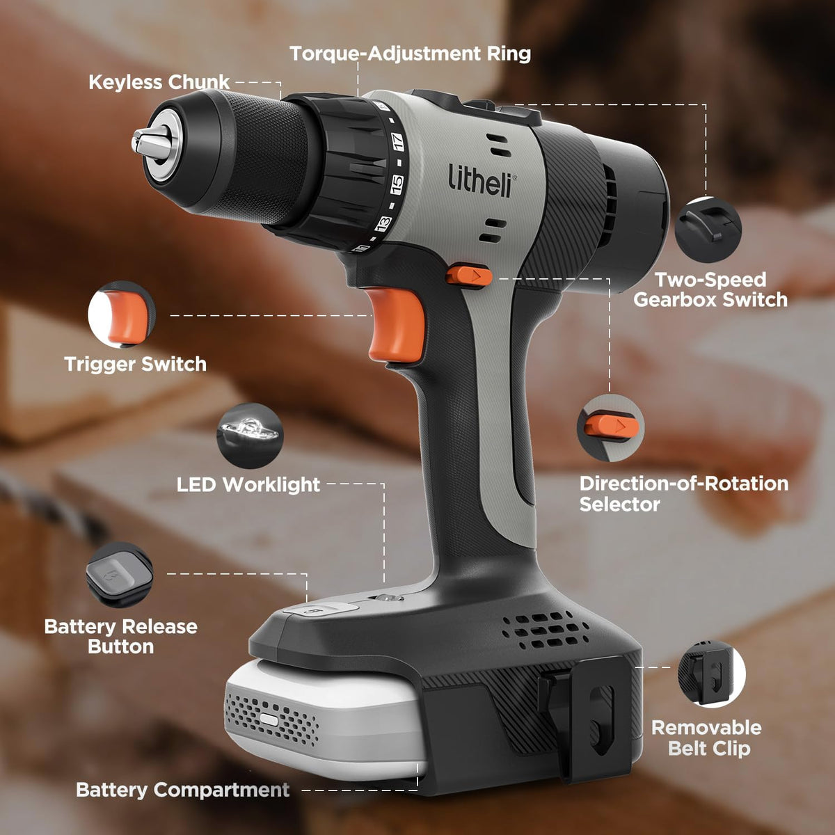 20V Cordless Drill Set 1/2-Inch Keyless Chuck 64-Piece Tool Kit with Bag R971479