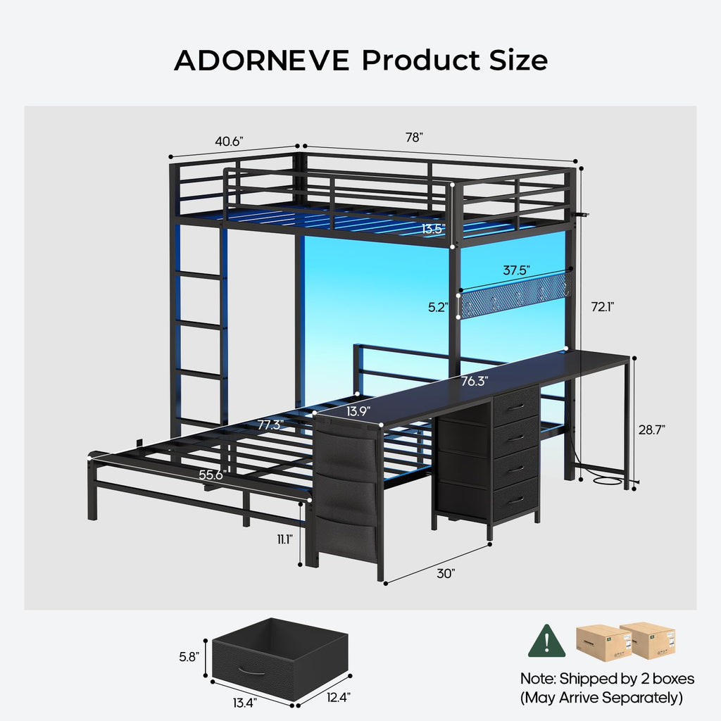 Black Twin Over Full Bunk Bed with Desk and Storage Drawers V420