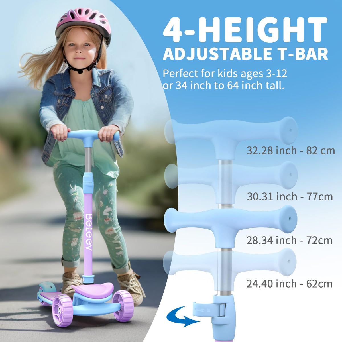 3 Wheel Folding Kick Scooter with LED Light-Up Wheels A82932