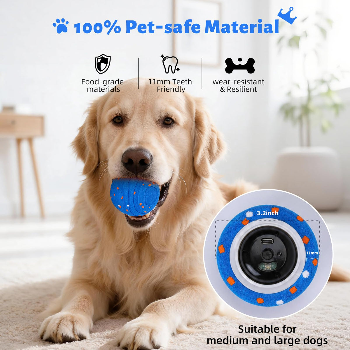 Interactive Dog Toy Ball Automatic Moving Bouncing Rotating E-TPU Waterproof Blue W6436