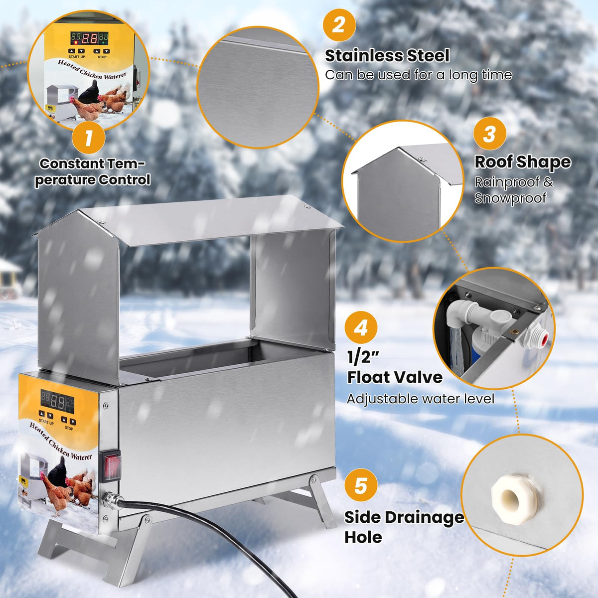 1.5 Gallon Heated Chicken Waterer B8006
