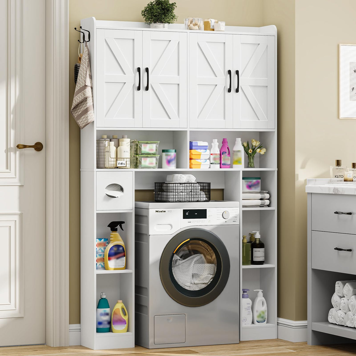 White Over The Toilet Storage Cabinet with 4 Doors H866953