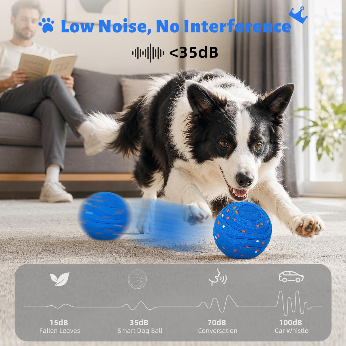 Interactive Dog Toy Ball Automatic Moving Bouncing Rotating E-TPU Waterproof Blue W6436
