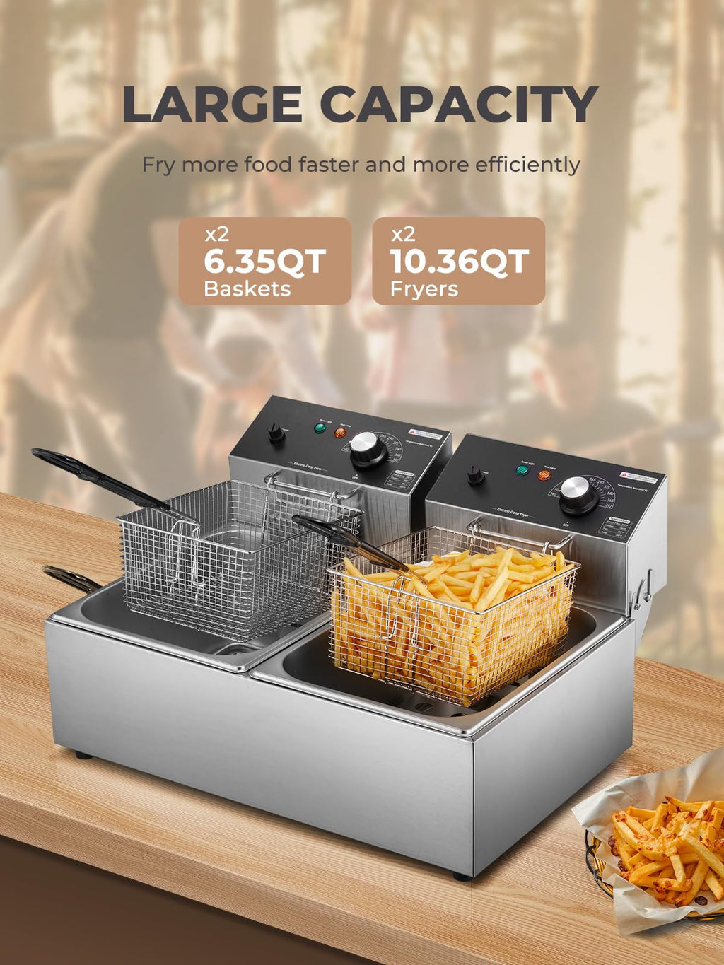 3400W 20.7QT Stainless Steel Electric Deep Fryer with 2 Removable Baskets C304254