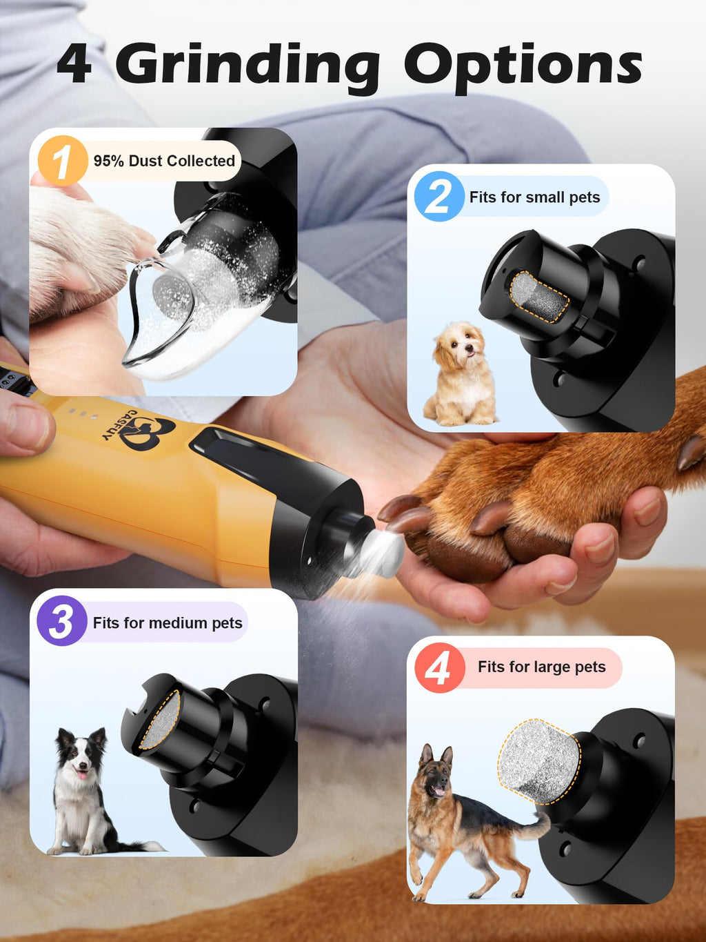 6-Speed Dog Nail Grinder with Dust Cap & 2 LED Lights & 2000mAh Battery F723