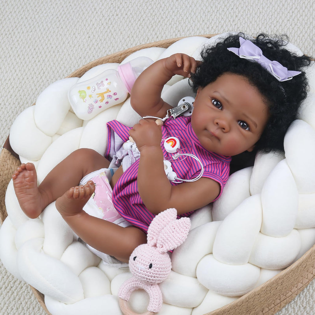 20 Inch Black Realistic Reborn Baby Dolls Full Body Vinyl Girl X5328