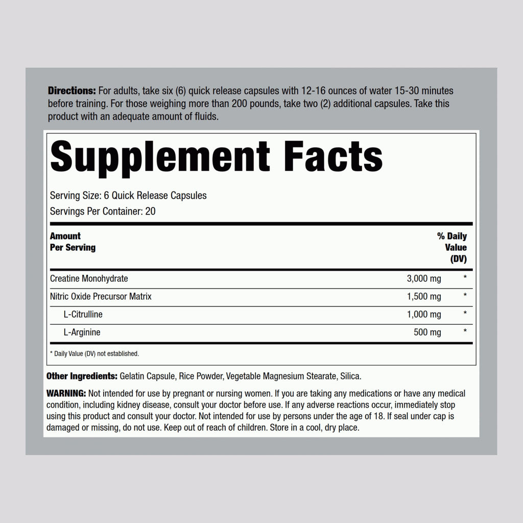 Creatine Monohydrate Capsules 3000mg 120 Count K546