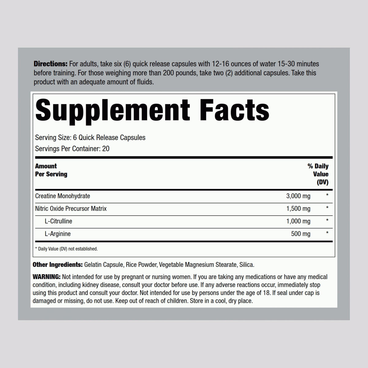 Creatine Monohydrate Capsules 3000mg 120 Count K546