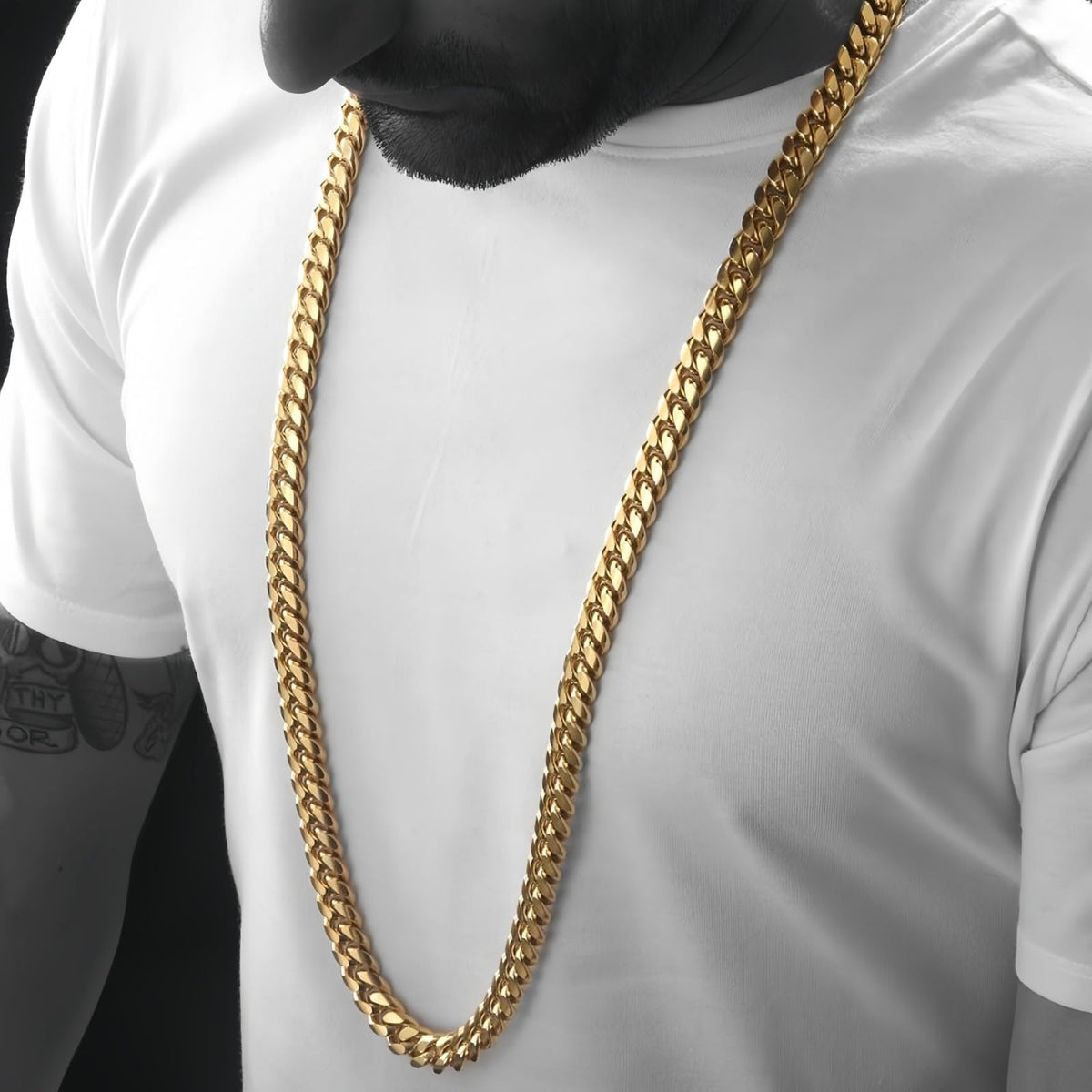15mm 18k Gold Stainless Steel Cuban Link Chain E767687