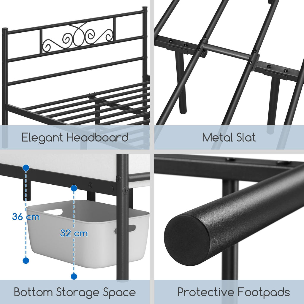 Black Metal Bed Frame with Headboard and Footboard H647865