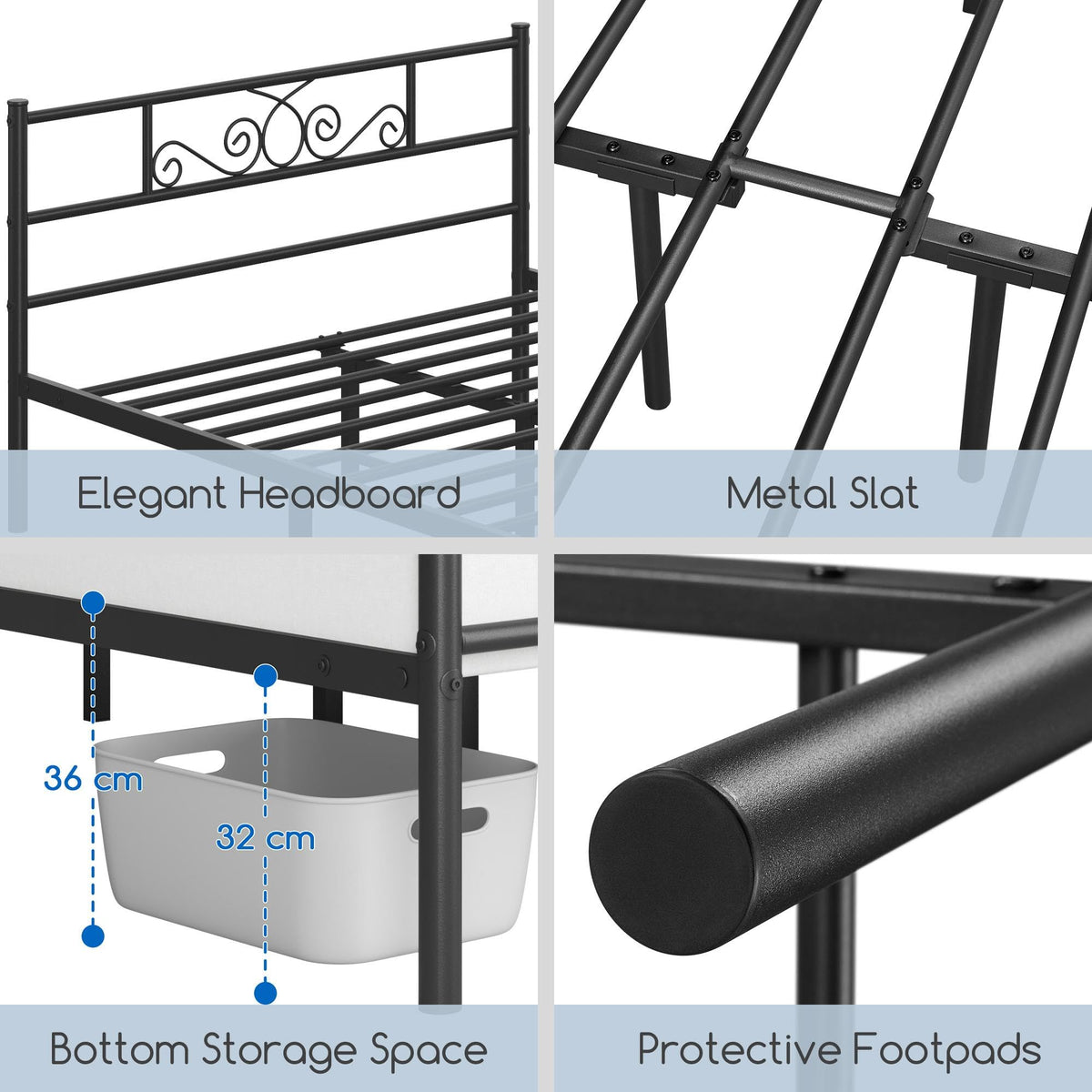 Black Metal Bed Frame with Headboard and Footboard H647865