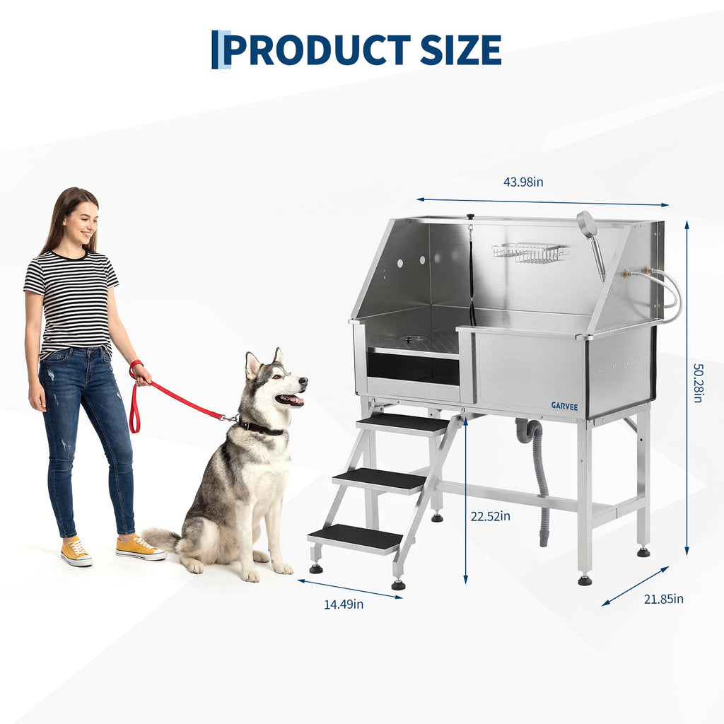 46 Inch Stainless Steel Dog Washing Station with Access Stairs B196