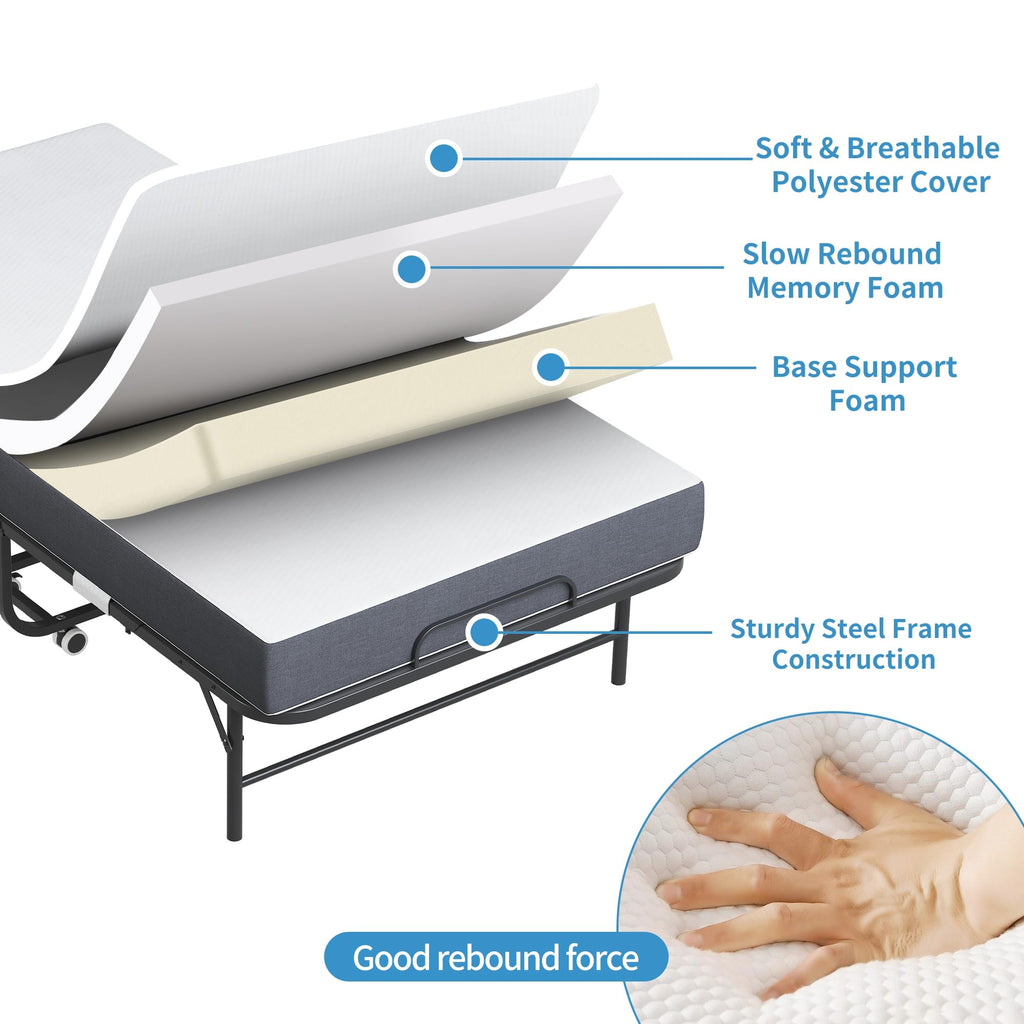 Folding Bed with Mattress, Twin Size Metal Bed Frame with Wheels H547043