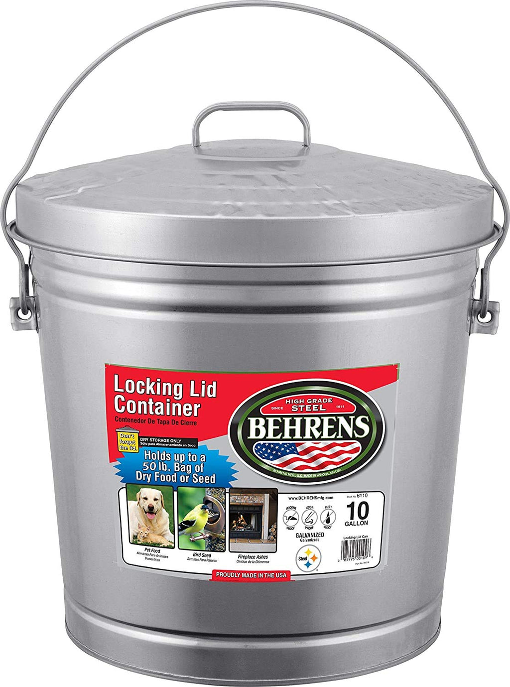 10 Gal Galvanized Steel Dry Storage Can with Locking Lid P884
