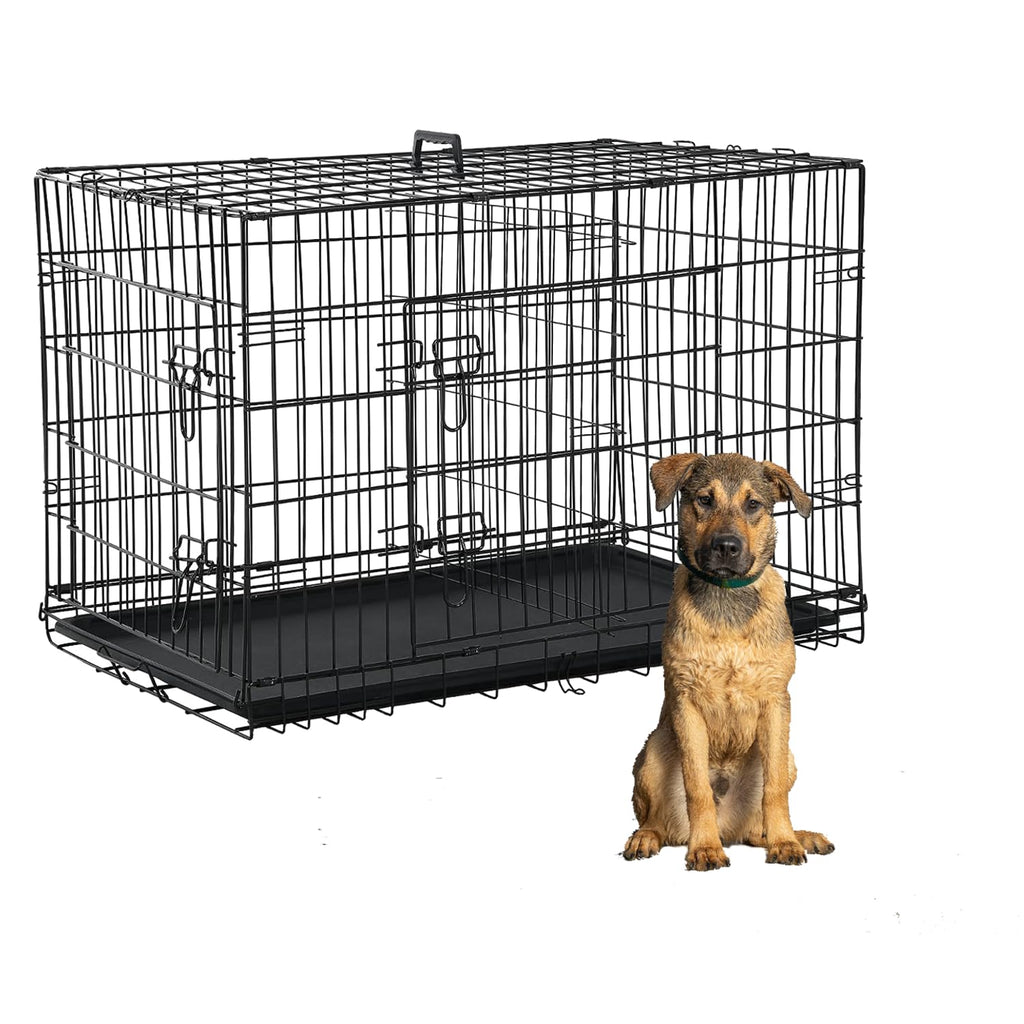 Large Double Door Folding Dog Crate with Divider and Tray A337