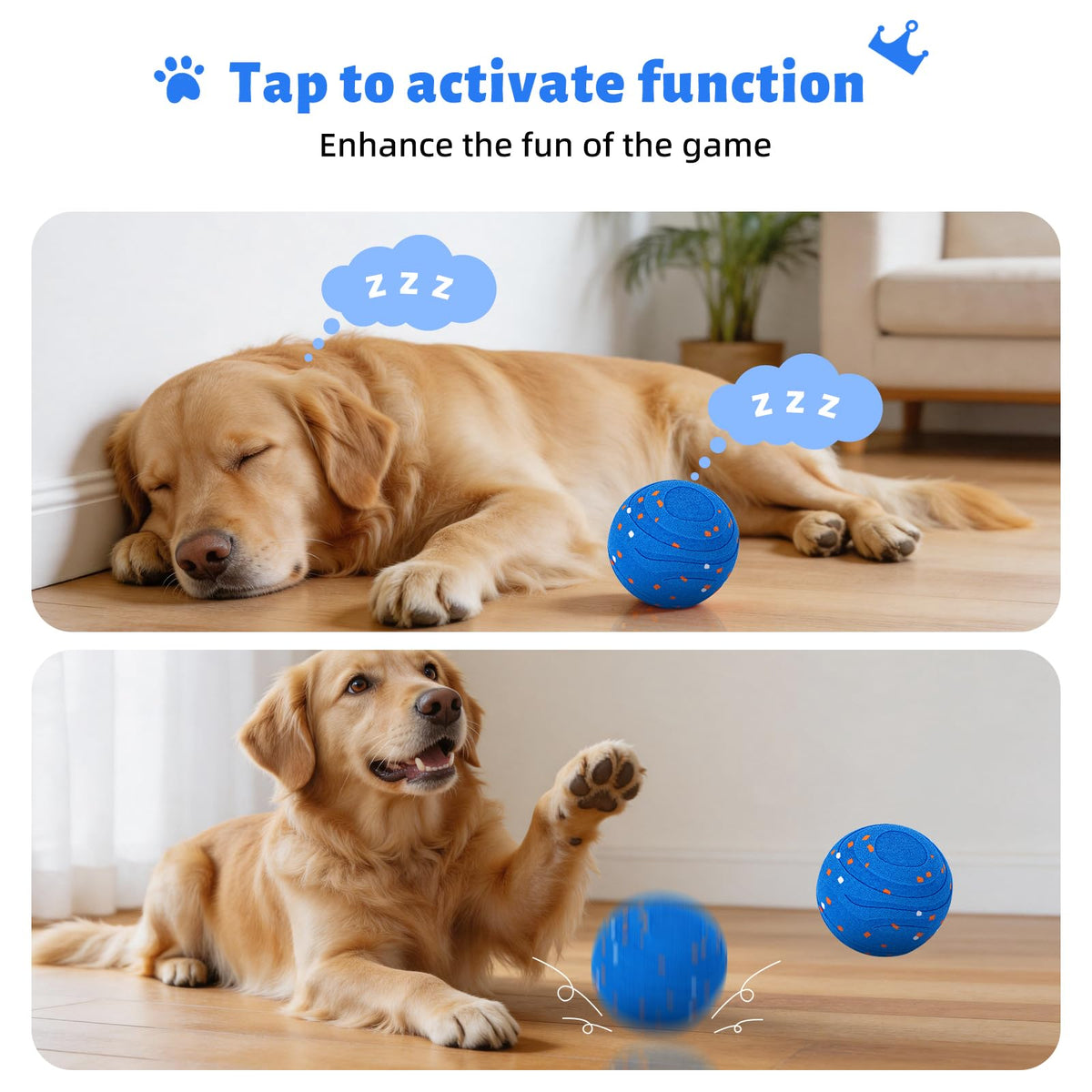 Interactive Dog Toy Ball Automatic Moving Bouncing Rotating E-TPU Waterproof Blue W6436