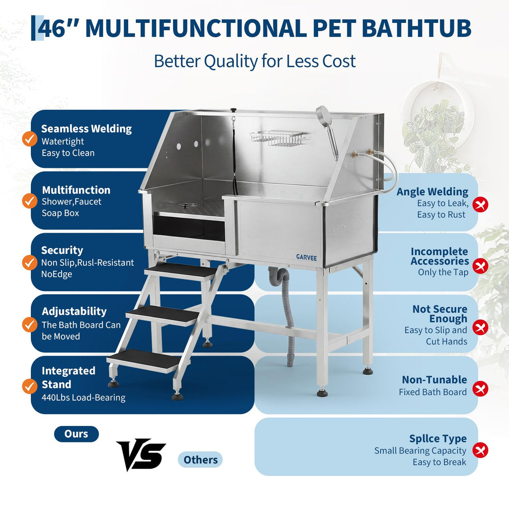 46 Inch Stainless Steel Dog Washing Station with Access Stairs B196