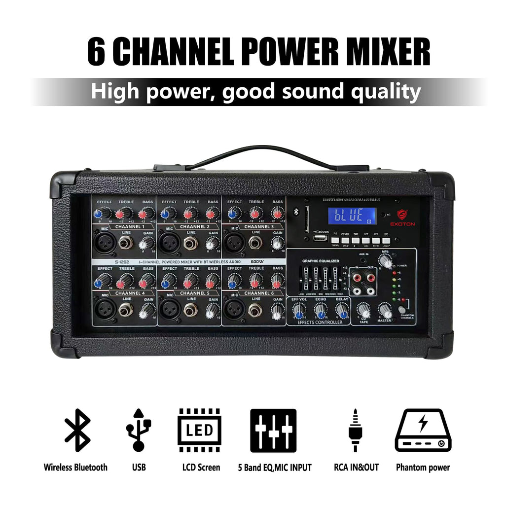 2000W Bluetooth PA System with Powered Mixer Set N701