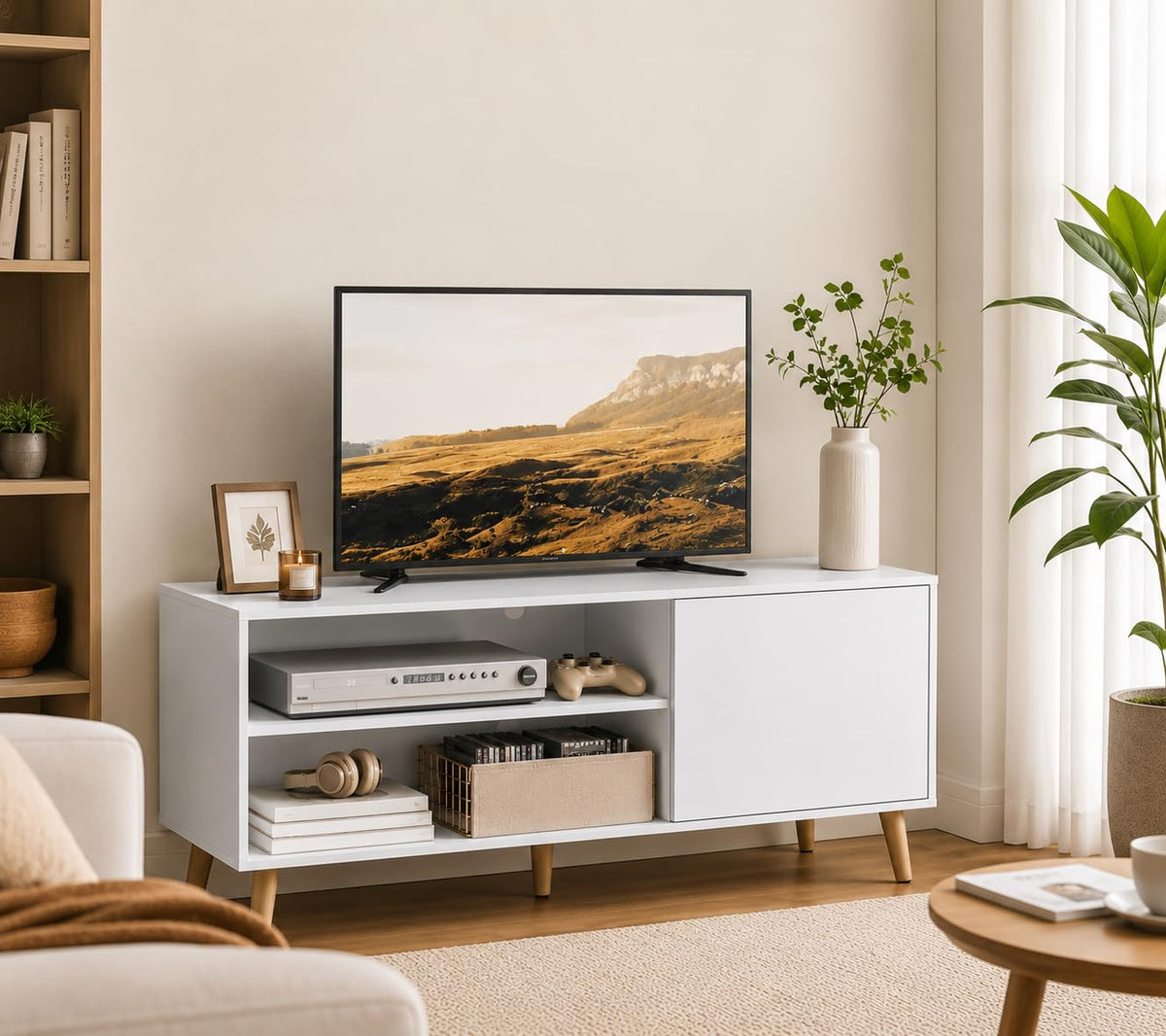 White TV Stand with Storage Cabinet D26593