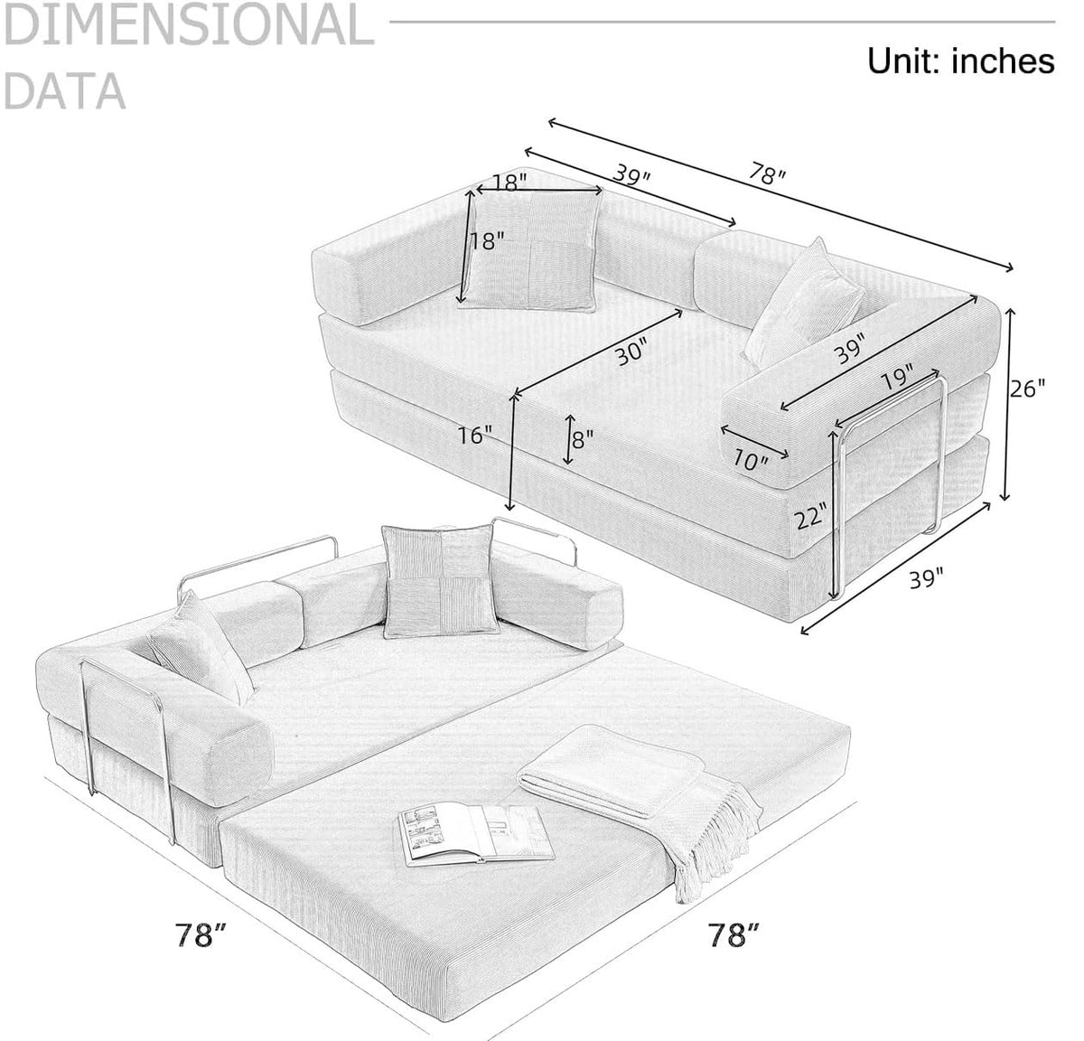 Pink Corduroy Convertible Sofa Bed M257579