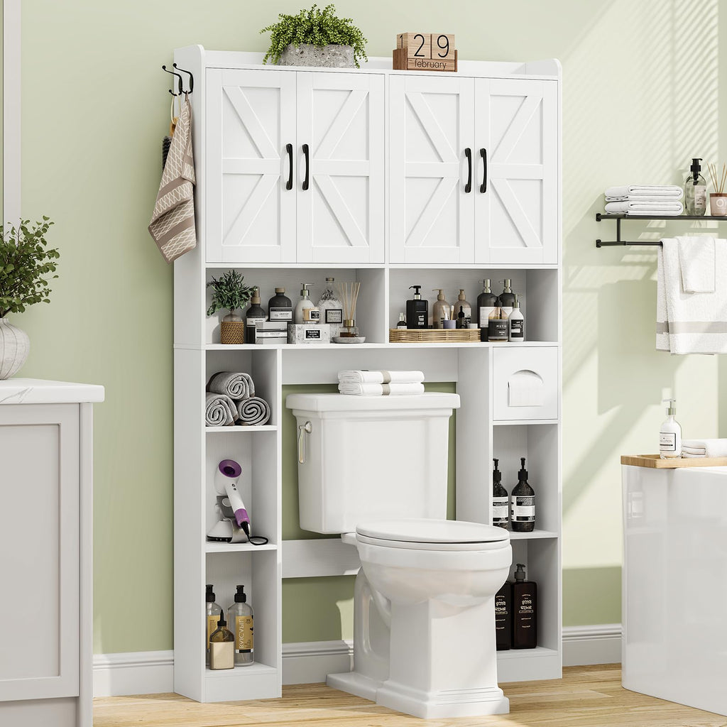 White Over The Toilet Storage Cabinet with 4 Doors H866953