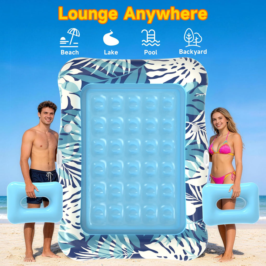 75"x64" XXL Inflatable Tanning Pool Lounger Float with Pillow Blue Z68812