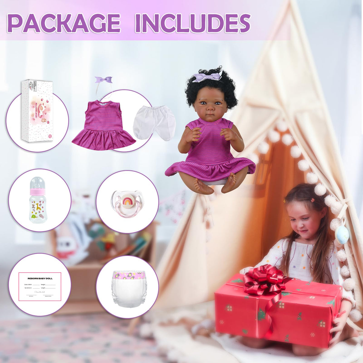 20 Inch Black Realistic Reborn Baby Dolls Full Body Vinyl Girl X5328