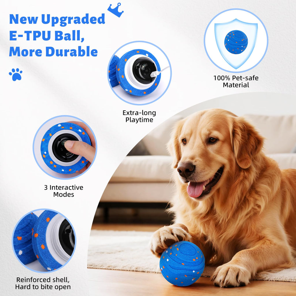 Interactive Dog Toy Ball Automatic Moving Bouncing Rotating E-TPU Waterproof Blue W6436