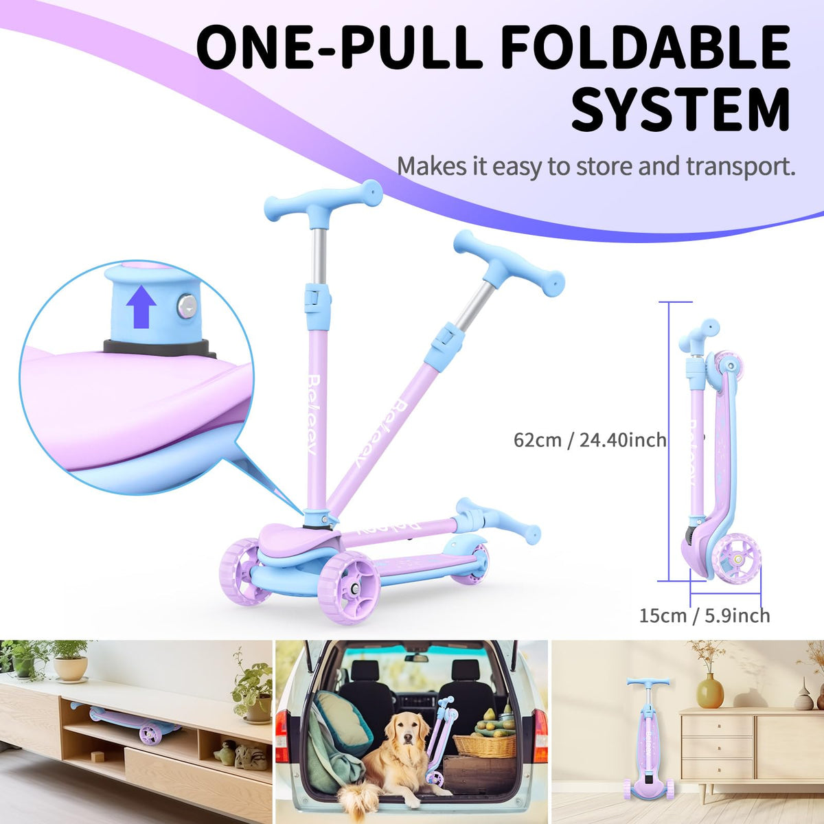3 Wheel Folding Kick Scooter with LED Light-Up Wheels A82932