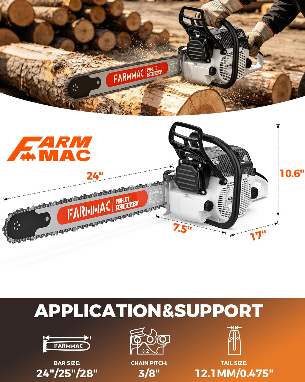 72cc 2-Cycle Gas Chainsaw with 24 Inch Bar S675505