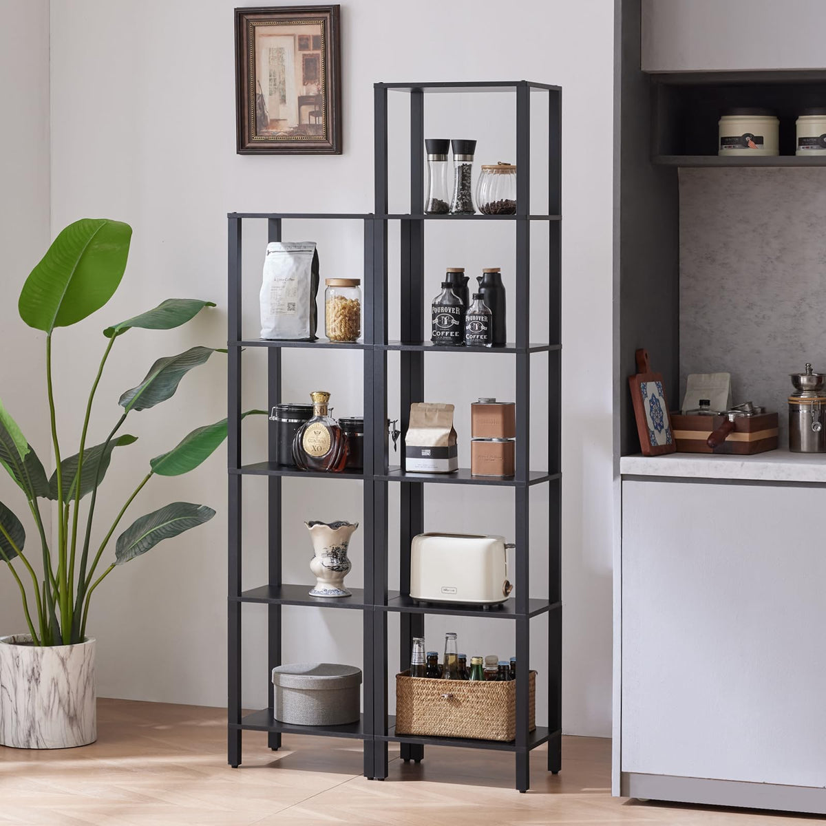6 Tier Tall Skinny Black Bookshelf C9574