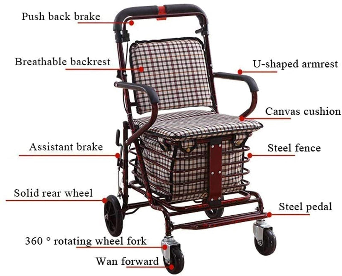 Folding Carbon Steel Rollator Walker Shopping Trolley B8987