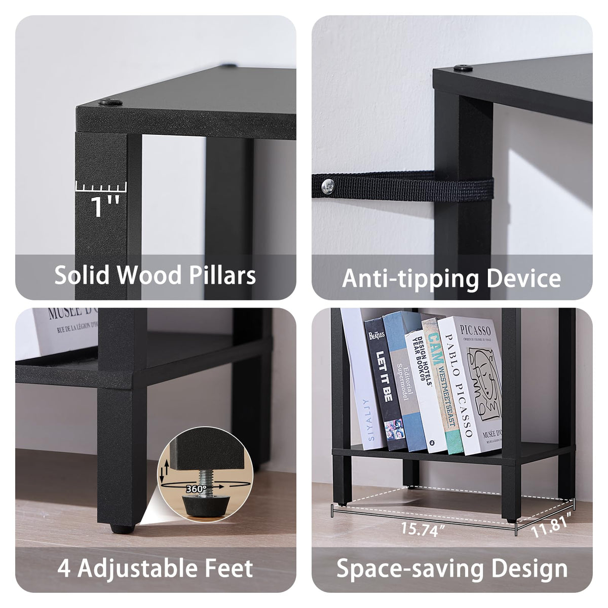6 Tier Tall Skinny Black Bookshelf C9574